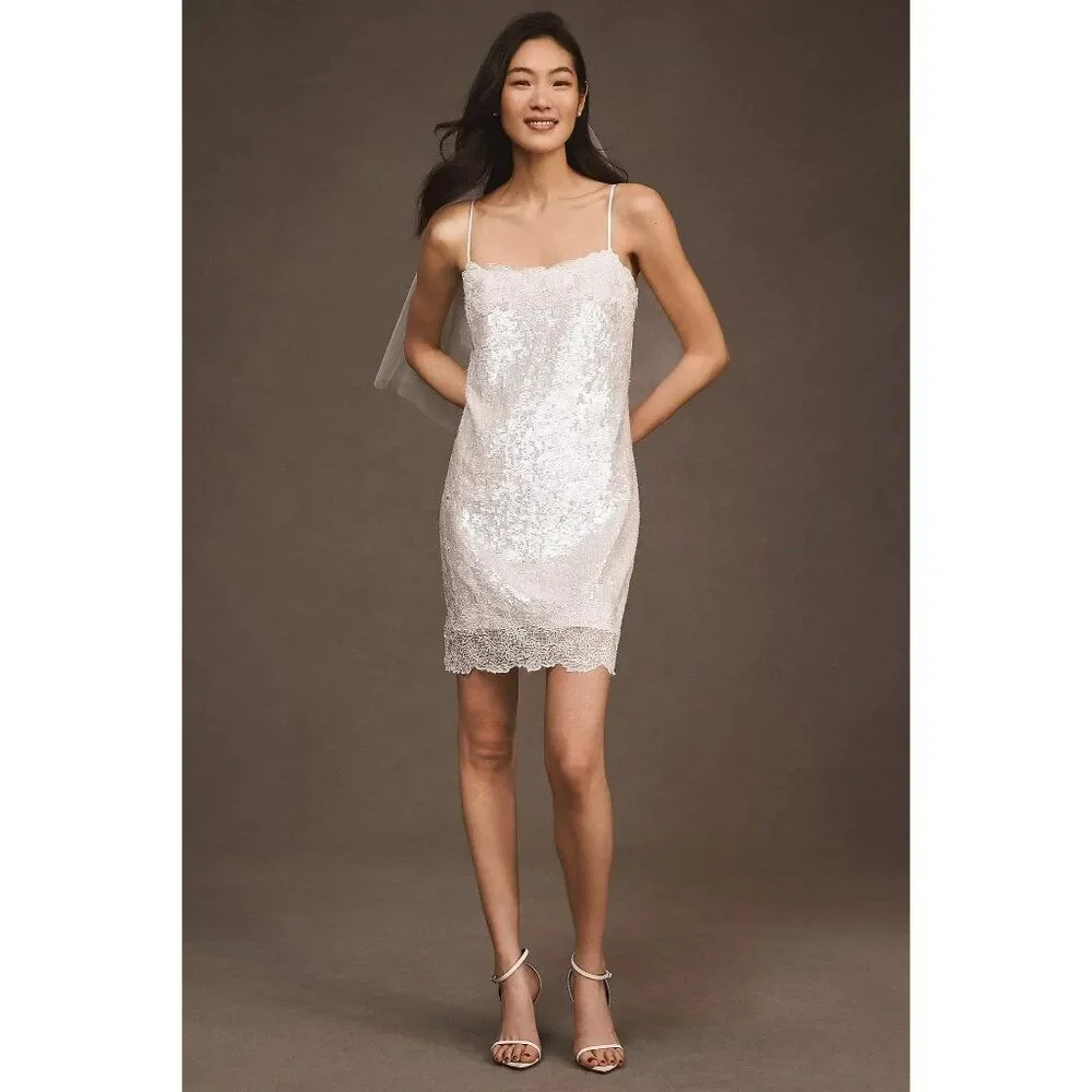 NEW BHLDN Audrey Adele Sequin Mini Shift Dress Beaded Sequin Bridal‎ Large - Picture 13 of 13